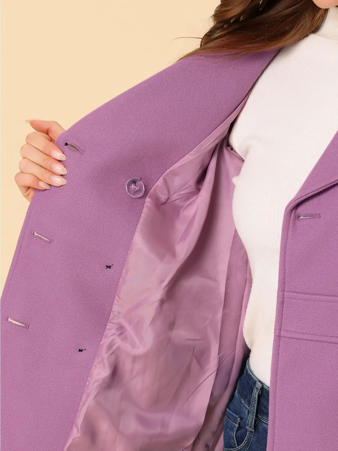 Allegra K Women's 2024 Winter Outerwear Mid-Long Double Breasted Pea Coat
