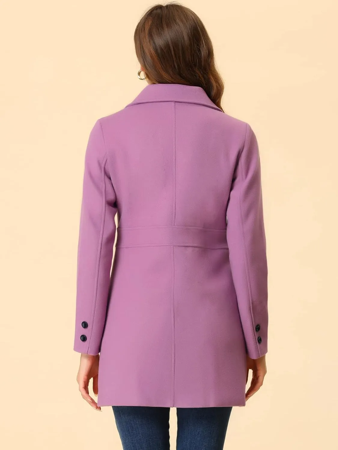 Allegra K Women's 2024 Winter Outerwear Mid-Long Double Breasted Pea Coat