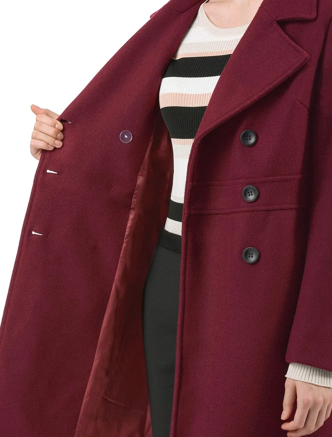 Allegra K Women's 2024 Winter Outerwear Mid-Long Double Breasted Pea Coat