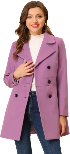 Allegra K Women's 2024 Winter Outerwear Mid-Long Double Breasted Pea Coat