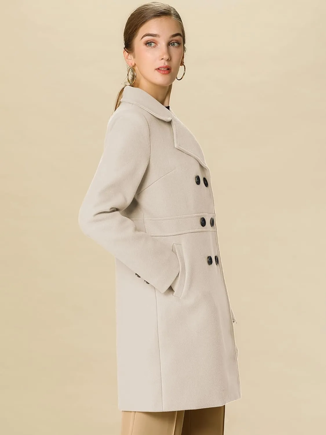 Allegra K Women's 2024 Winter Outerwear Mid-Long Double Breasted Pea Coat