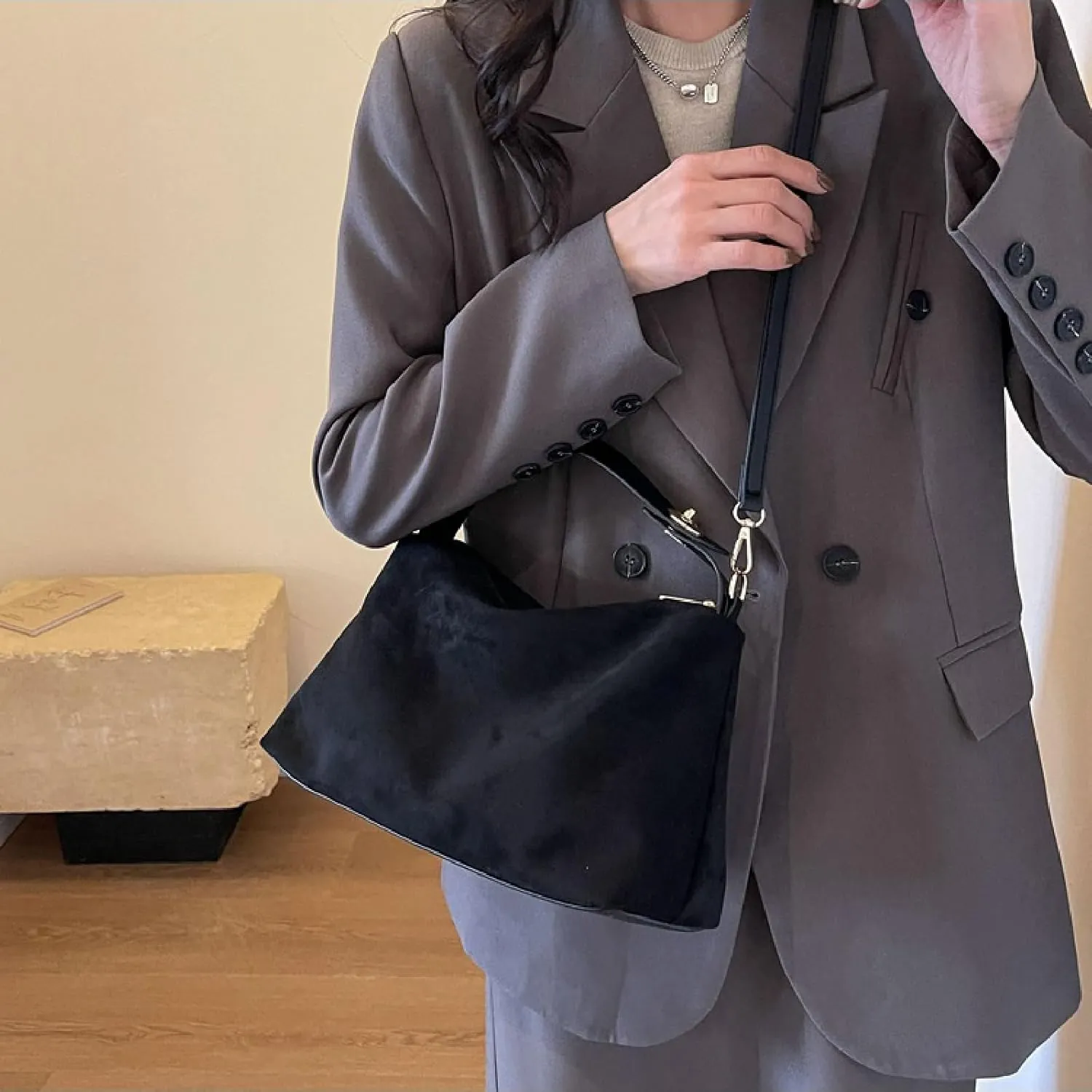 APLUSH Retro Shoulder Bag Fall Winter Versatile Commuter Crossbody Tote Matte Underarm Bag Hobo Purse,Black,One Size
