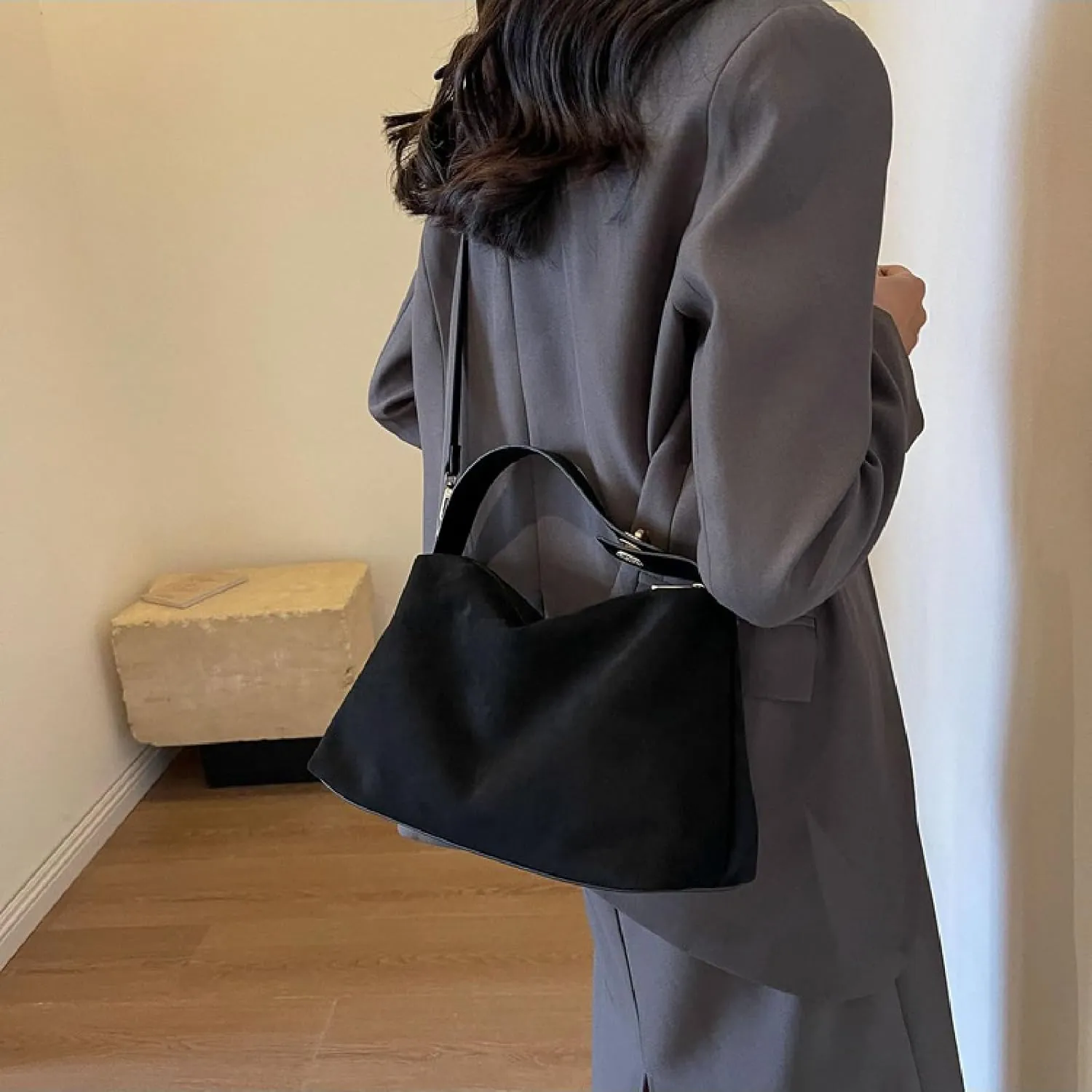 APLUSH Retro Shoulder Bag Fall Winter Versatile Commuter Crossbody Tote Matte Underarm Bag Hobo Purse,Black,One Size