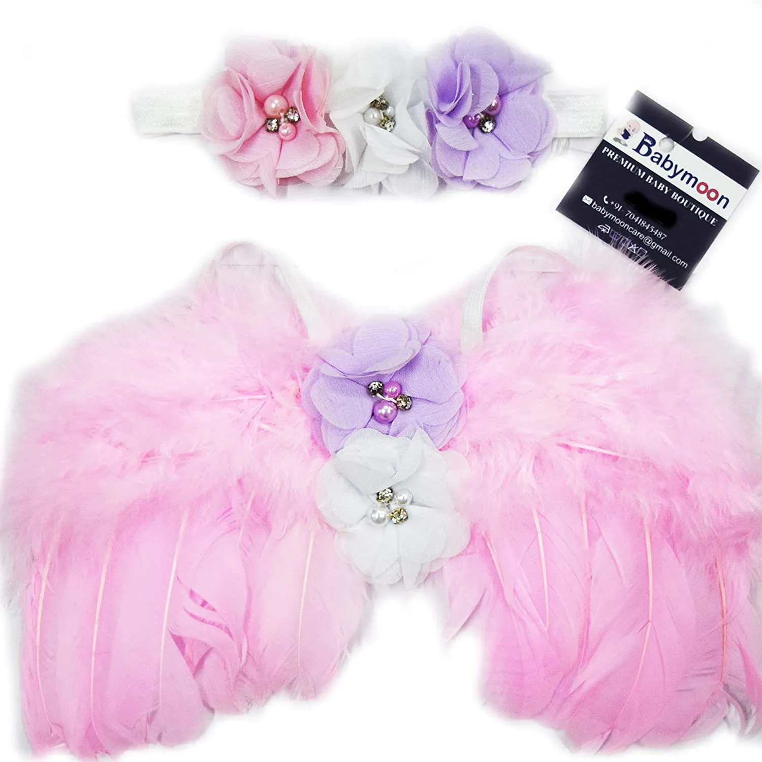 Babymoon Feather Wings New Born Baby Photography Shoot Props Costumes - Pink