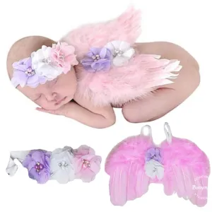 Babymoon Feather Wings New Born Baby Photography Shoot Props Costumes - Pink