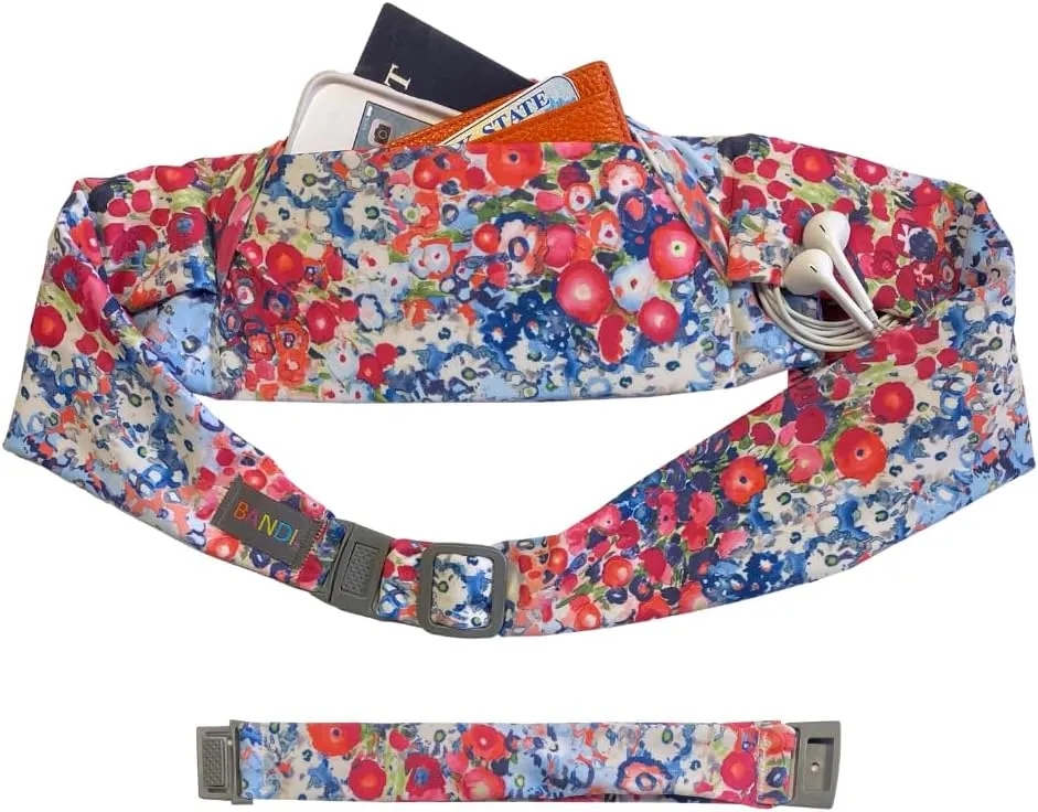 BANDI Plus Size Fanny Pack for Women - Travel-Ready Pocket Belt with Secure Hidden Money & Running Belt for Phone, Passport, Keys, & Medical Devices, Adjustable Fit, Comfortable (Poppies)