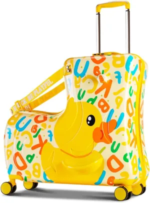 B.Duck Kids Luggage, Kids Ride On Luggage [Safe & Comfortable] 20 inch Ride On Suitcase for Kids Scooter Suitcase Best Gift for Kids Toddler Kids Suitcase