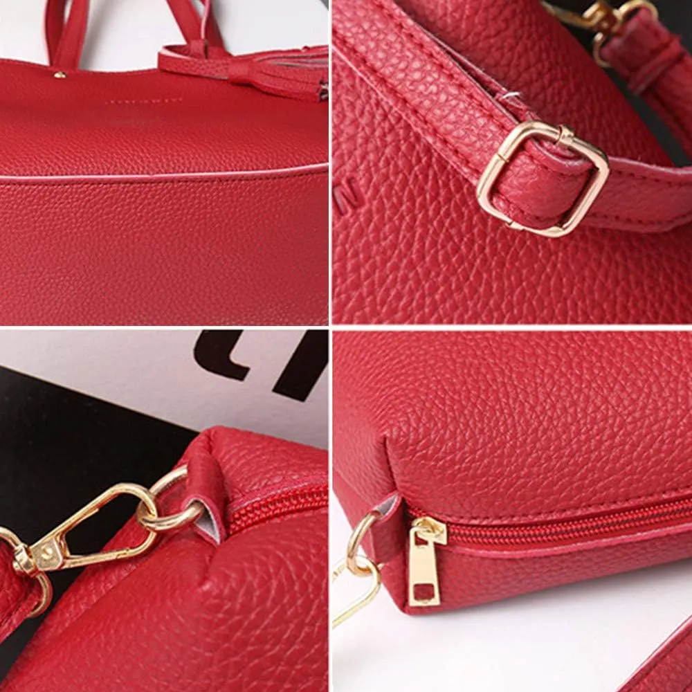 Beach Tote Bag 4 Packet Solid Color Leather Handbags Shoulder Bags Crossbody Hobo Bags Card Purse Work Travel Essential M
