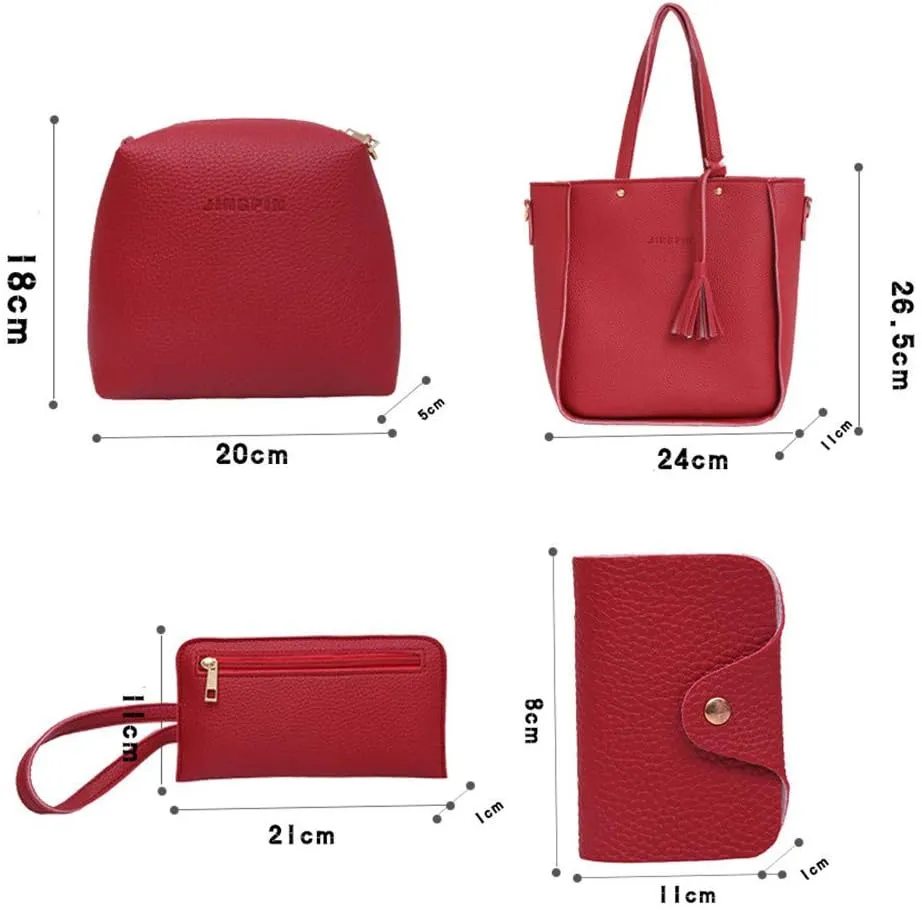 Beach Tote Bag 4 Packet Solid Color Leather Handbags Shoulder Bags Crossbody Hobo Bags Card Purse Work Travel Essential M