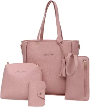 Beach Tote Bag 4 Packet Solid Color Leather Handbags Shoulder Bags Crossbody Hobo Bags Card Purse Work Travel Essential M