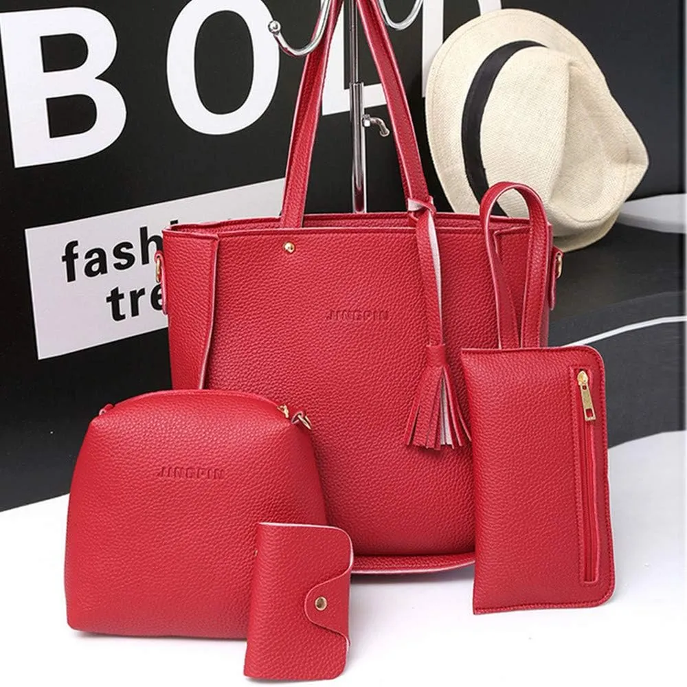 Beach Tote Bag 4 Packet Solid Color Leather Handbags Shoulder Bags Crossbody Hobo Bags Card Purse Work Travel Essential M