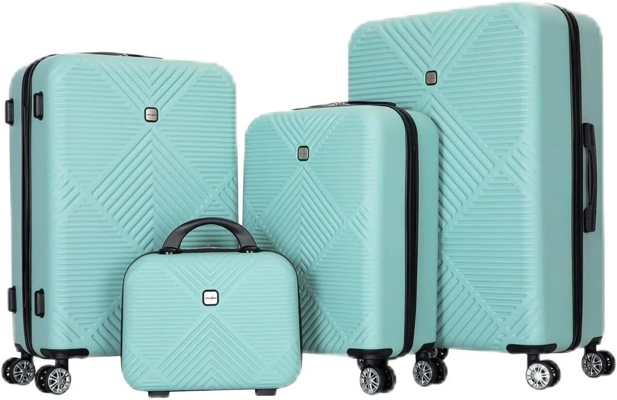 Bed Bath & Beyond 4-piece ABS lightweight suitcase, 14 inch makeup box, aircraft wheels (14/20/24/28) Light Blue