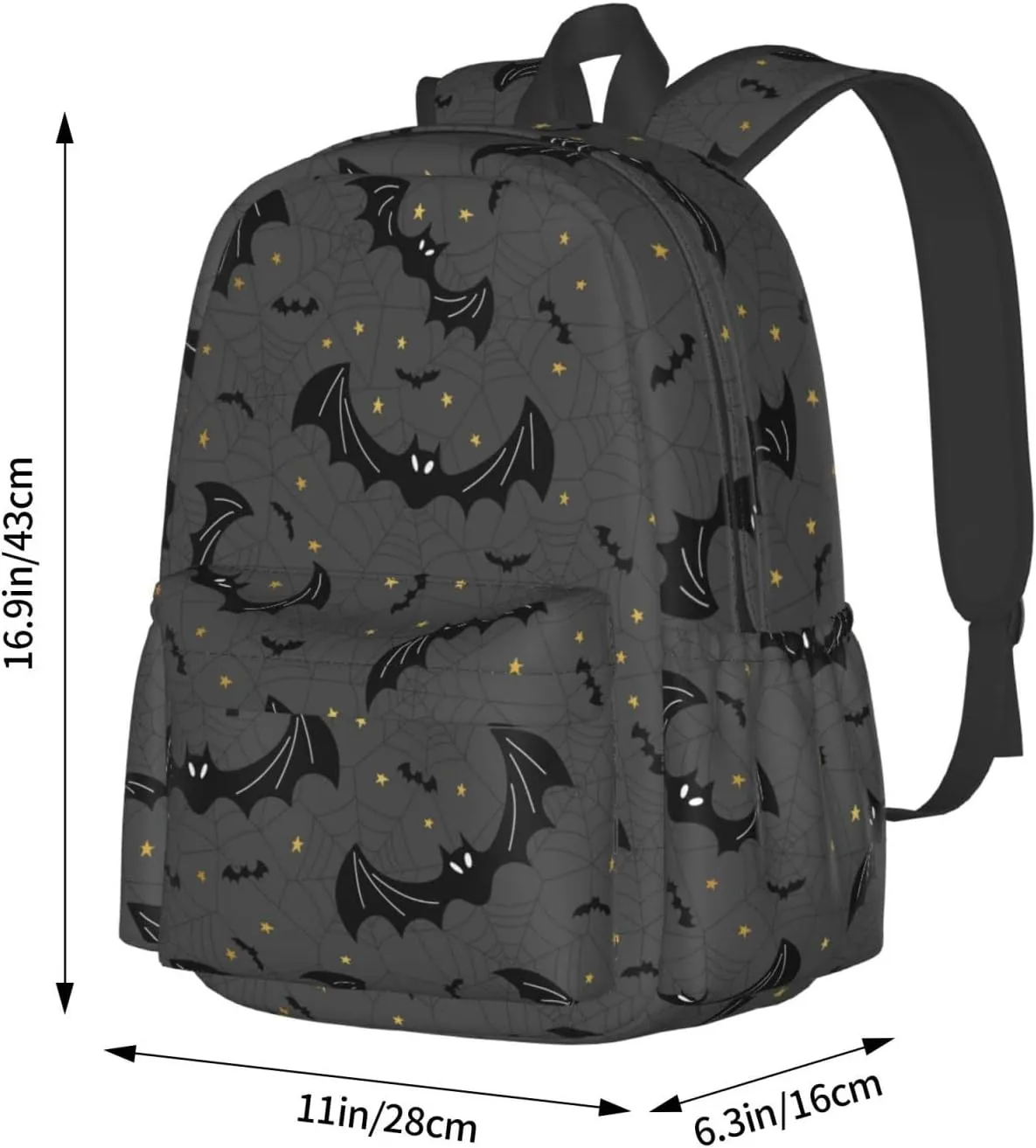 Black Bats Spider Web Large Capacity Backpack Lightweight Personalized Laptop Bag Tablet Travel School Bag with Multiple Pockets
