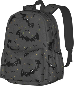 Black Bats Spider Web Large Capacity Backpack Lightweight Personalized Laptop Bag Tablet Travel School Bag with Multiple Pockets