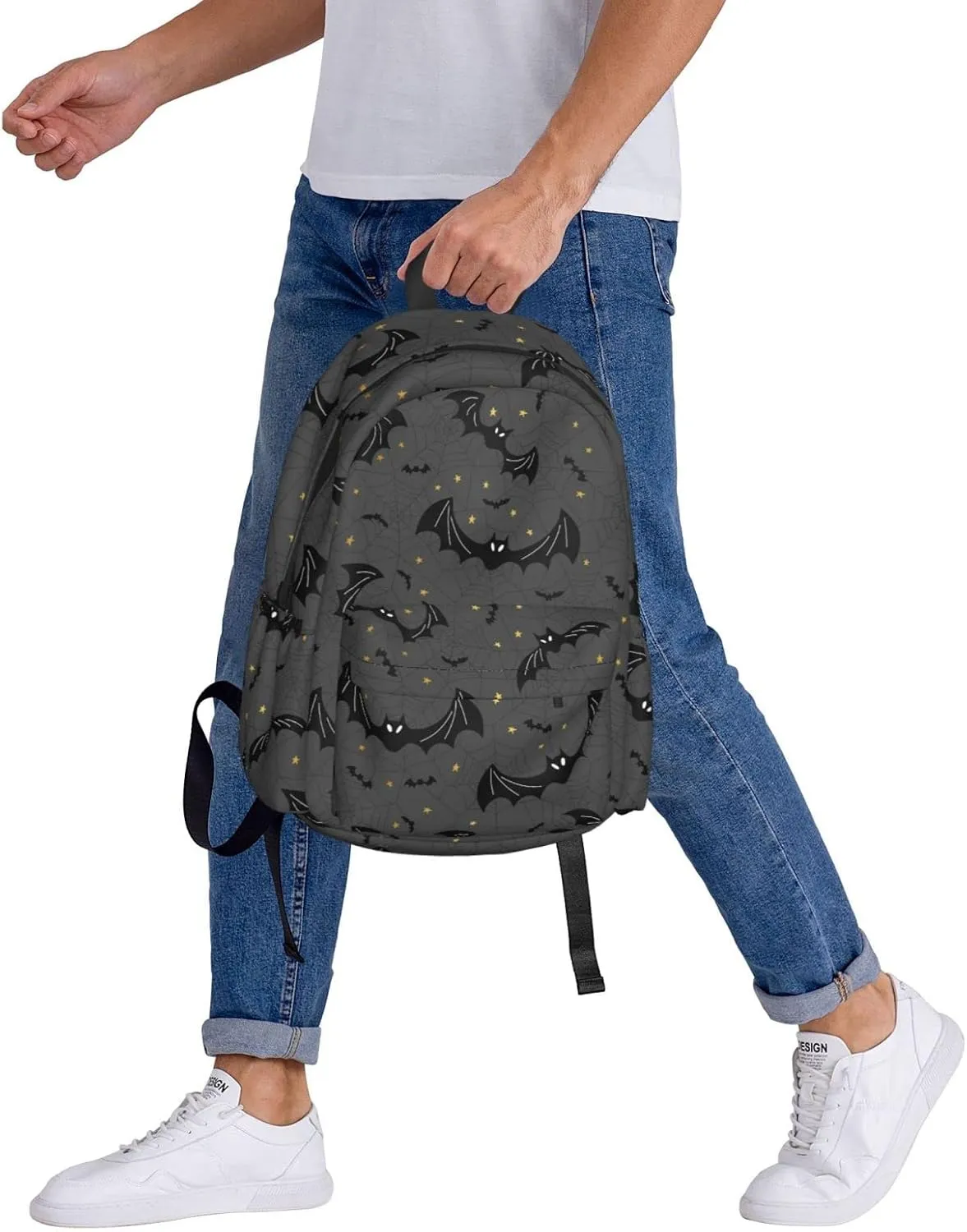 Black Bats Spider Web Large Capacity Backpack Lightweight Personalized Laptop Bag Tablet Travel School Bag with Multiple Pockets