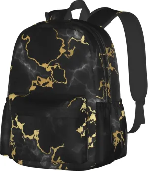 Black Marble Large Capacity Backpack Lightweight Personalized Laptop Bag Tablet Travel School Bag with Multiple Pockets