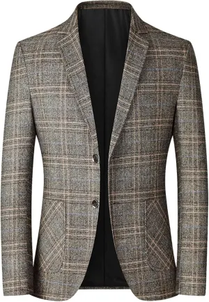 Blazers for Men Two Button Relaxed Fit Plaid Brushed Lightweight Trendy Suit Jacket for Formal and Casual Occasions