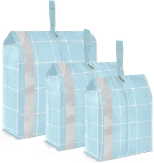 Blue Checkered Packing Cubes Set of 3, Lightweight Travel Luggage Organizers Foldable Bags for Easy Packing and Organization