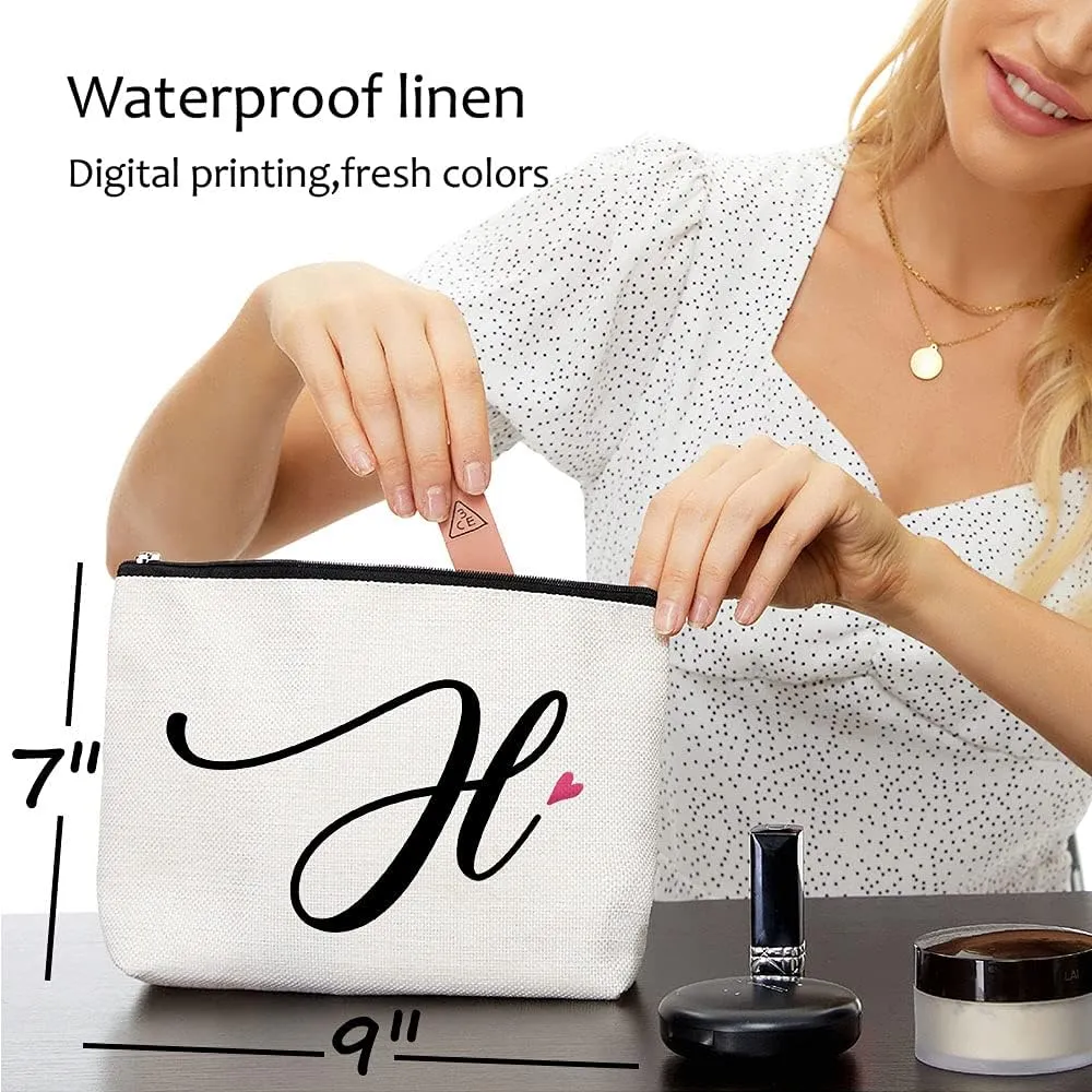 Blue Leaves H Initial Monogram Personalized Travel Makeup Bag,Cosmetic Bag Gifts with Zipper Waterproof(Makeup bag-Letter H)