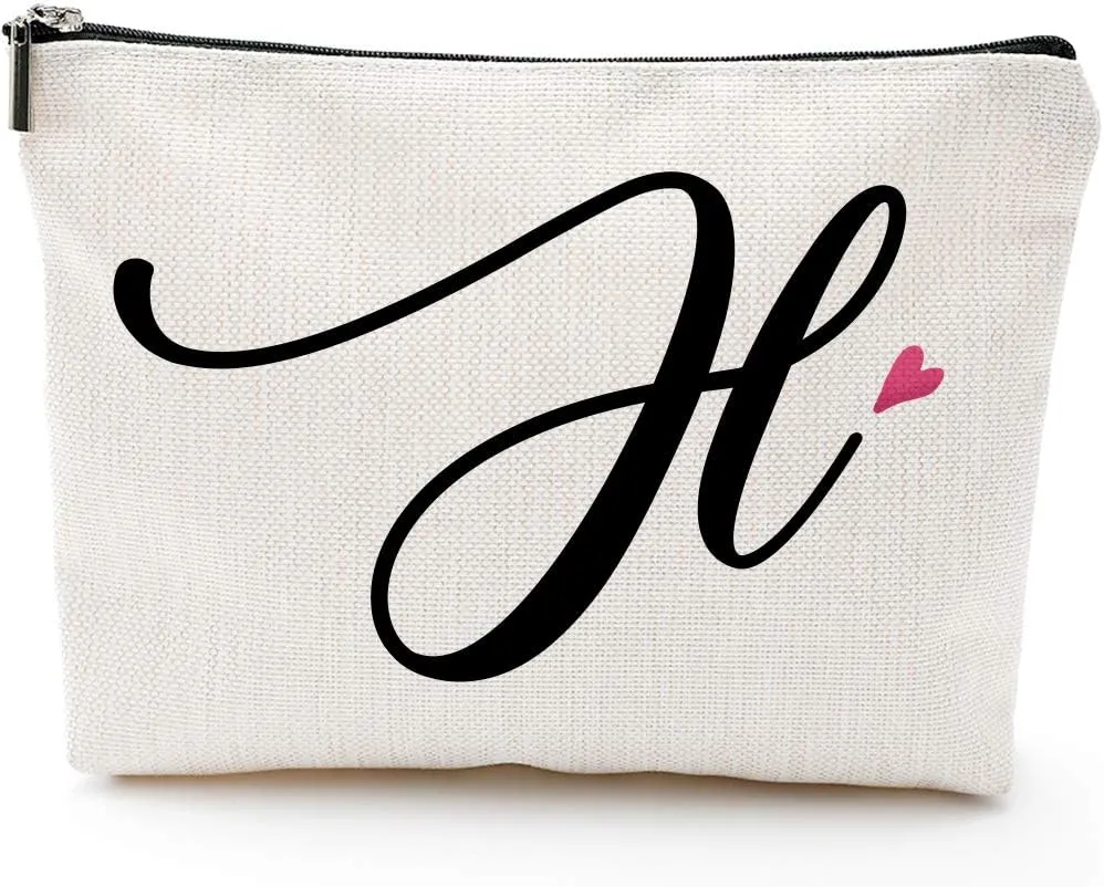 Blue Leaves H Initial Monogram Personalized Travel Makeup Bag,Cosmetic Bag Gifts with Zipper Waterproof(Makeup bag-Letter H)