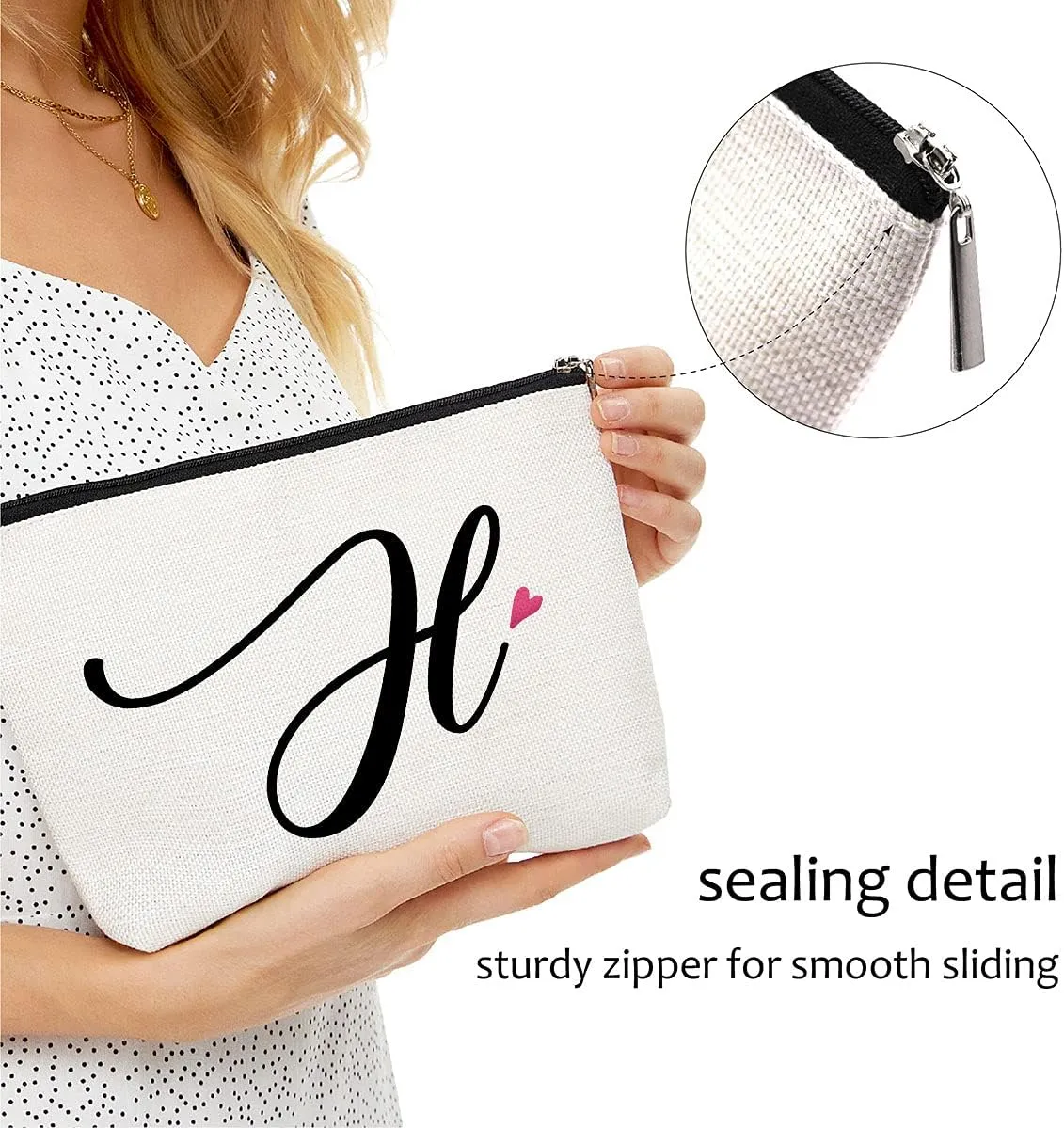 Blue Leaves H Initial Monogram Personalized Travel Makeup Bag,Cosmetic Bag Gifts with Zipper Waterproof(Makeup bag-Letter H)
