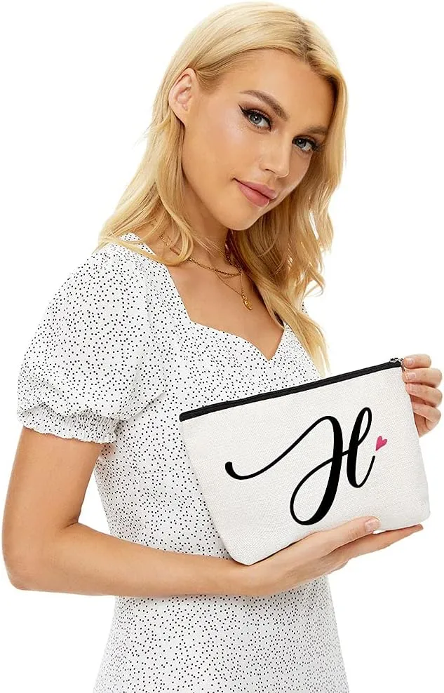 Blue Leaves H Initial Monogram Personalized Travel Makeup Bag,Cosmetic Bag Gifts with Zipper Waterproof(Makeup bag-Letter H)