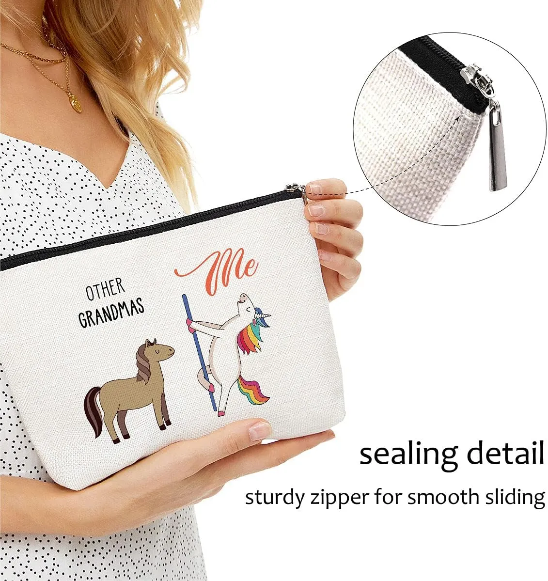 Blue Leaves Mothers Day for Grandma Gifts, Grandma Birthday Gift, Makeup Bag, Make Up Pouch, Unicorn Cosmetic Bag, Funny Handle Bag, Prize for Grandma
