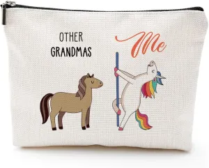 Blue Leaves Mothers Day for Grandma Gifts, Grandma Birthday Gift, Makeup Bag, Make Up Pouch, Unicorn Cosmetic Bag, Funny Handle Bag, Prize for Grandma