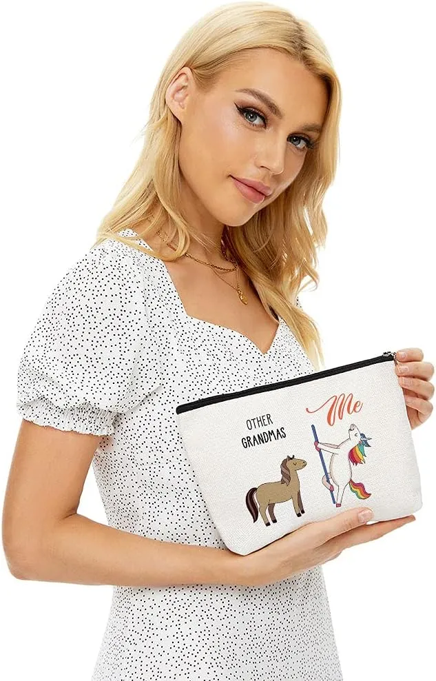 Blue Leaves Mothers Day for Grandma Gifts, Grandma Birthday Gift, Makeup Bag, Make Up Pouch, Unicorn Cosmetic Bag, Funny Handle Bag, Prize for Grandma