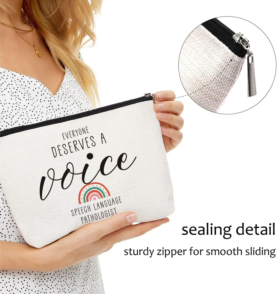 Blue Leaves Speech Therapy Gifts Speech Therapist Gift for Women, Therapist Makeup Bag, Speech Language Pathologist Cosmetic Bag - Everyone Deserves a Voice Speech Language Pathologist