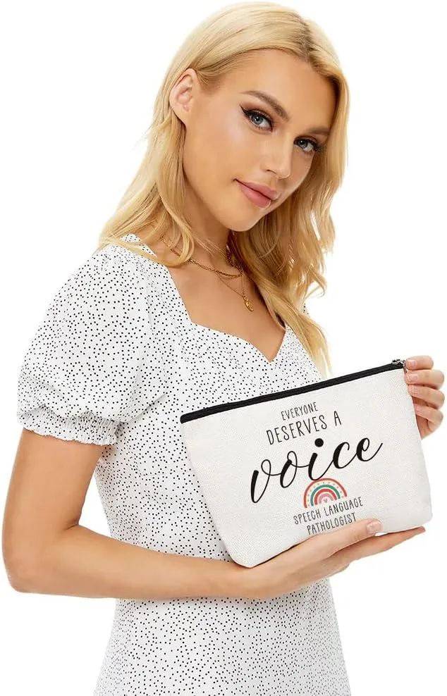 Blue Leaves Speech Therapy Gifts Speech Therapist Gift for Women, Therapist Makeup Bag, Speech Language Pathologist Cosmetic Bag - Everyone Deserves a Voice Speech Language Pathologist