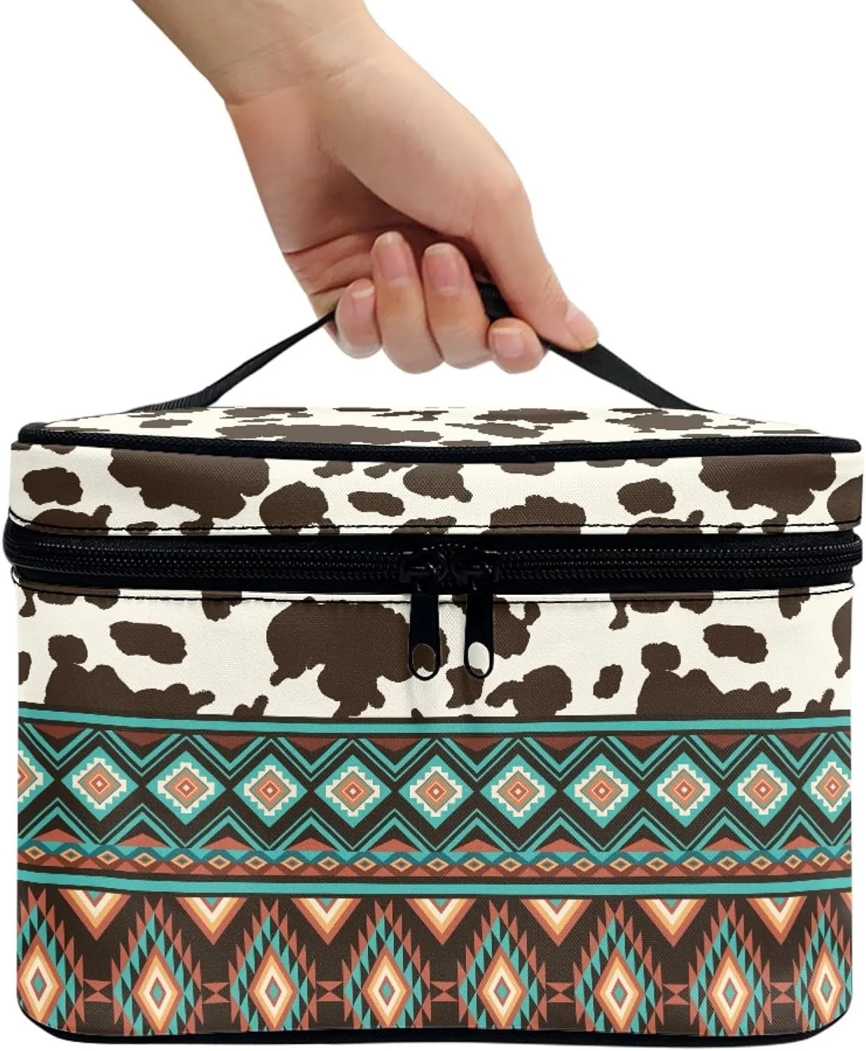 Boatee Aztec Make Up Bags for Women Portable Toiletry Bag Makeup Bag Travel Cosmetic Bag Multifunction Hanging Makeup Organizer Bag with Top Handle Zip Closure