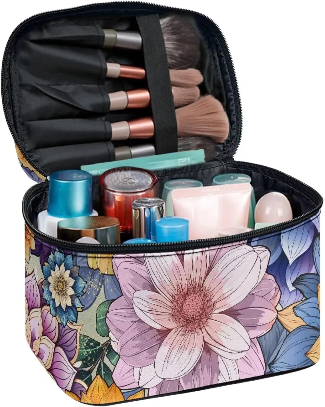 Boatee Beautiful Floral Print Makeup Bag Portable Toiletry Bags for Traveling Women Cosmetic Bag Organizer Multifunction Toiletries Storage Pouch Zipper Storage Case