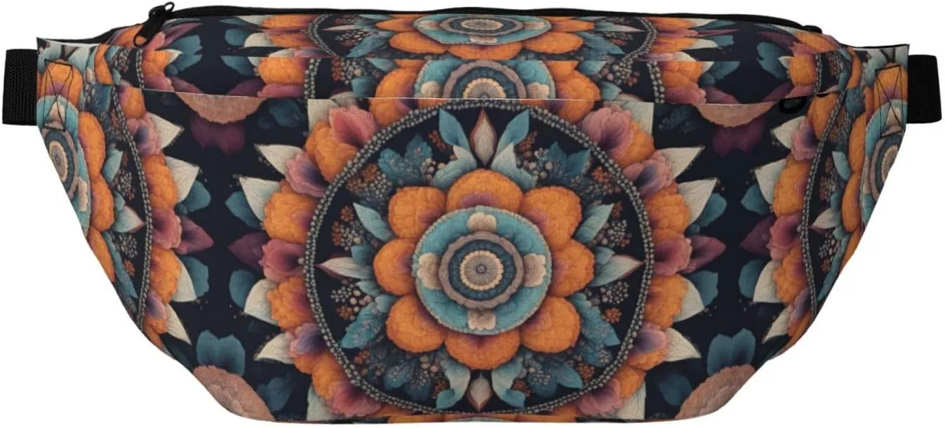Boho Mandala Colorful Flowers Stylish Crossbody Waist Pack - Versatile And Compact Travel Pouch For Hands-Free Storage