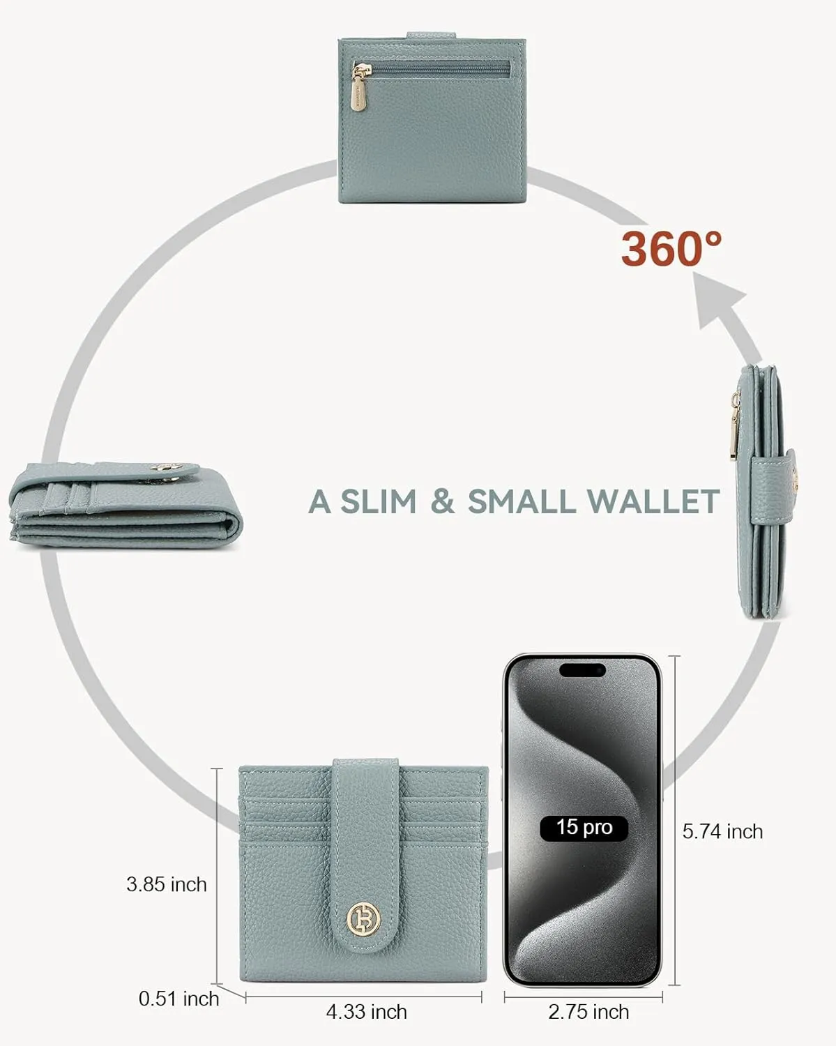 BOSTANTEN Slim Wallet for Women Small RFID Blocking Credit Card Holder Leather Bifold Wallets with Zipper Coin Pocket Light Blue
