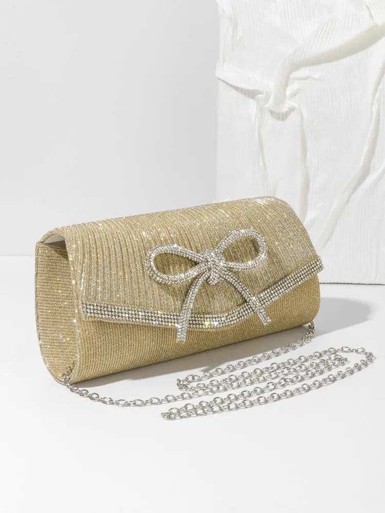 Bow Purse Evening Clutch Purses for Women Sparkly Evening Handbag Wedding Glitter Rhinestone Party Prom Crossbody Bag