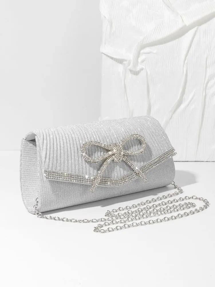 Bow Purse Evening Clutch Purses for Women Sparkly Evening Handbag Wedding Glitter Rhinestone Party Prom Crossbody Bag