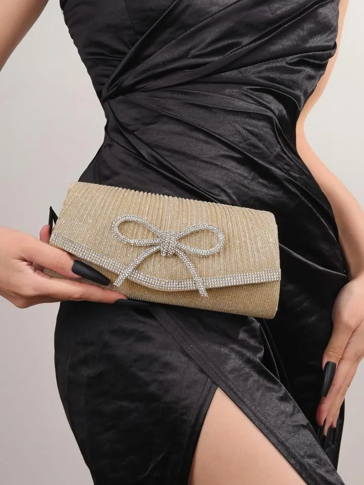 Bow Purse Evening Clutch Purses for Women Sparkly Evening Handbag Wedding Glitter Rhinestone Party Prom Crossbody Bag