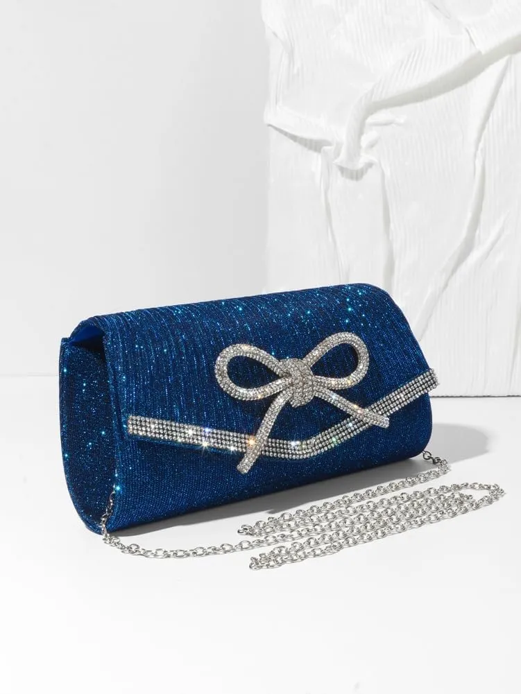 Bow Purse Evening Clutch Purses for Women Sparkly Evening Handbag Wedding Glitter Rhinestone Party Prom Crossbody Bag