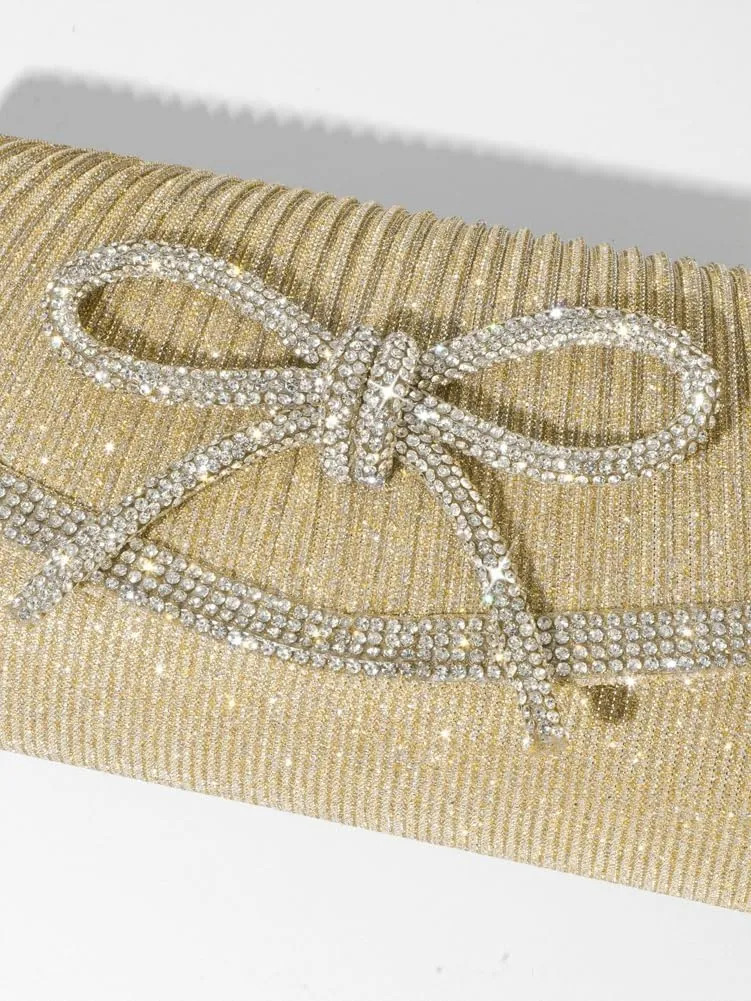 Bow Purse Evening Clutch Purses for Women Sparkly Evening Handbag Wedding Glitter Rhinestone Party Prom Crossbody Bag