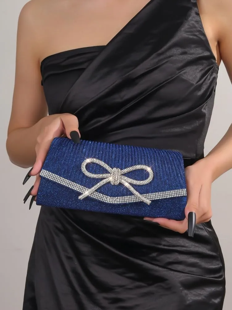 Bow Purse Evening Clutch Purses for Women Sparkly Evening Handbag Wedding Glitter Rhinestone Party Prom Crossbody Bag