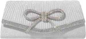 Bow Purse Evening Clutch Purses for Women Sparkly Evening Handbag Wedding Glitter Rhinestone Party Prom Crossbody Bag