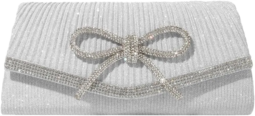 Bow Purse Evening Clutch Purses for Women Sparkly Evening Handbag Wedding Glitter Rhinestone Party Prom Crossbody Bag