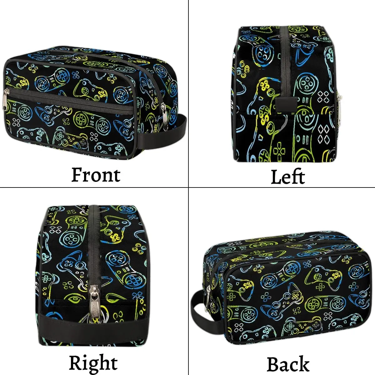 Boys Travel Toiletry Bag Blue Game Controller Kids Waterproof Hanging Dopp Kit, Wash Bag with Large Capacity for Travel, Sports, Shower