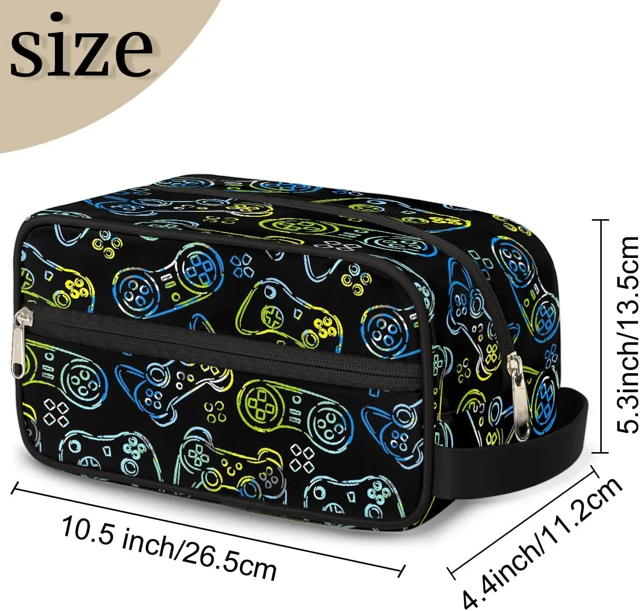 Boys Travel Toiletry Bag Blue Game Controller Kids Waterproof Hanging Dopp Kit, Wash Bag with Large Capacity for Travel, Sports, Shower