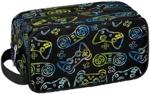 Boys Travel Toiletry Bag Blue Game Controller Kids Waterproof Hanging Dopp Kit, Wash Bag with Large Capacity for Travel, Sports, Shower