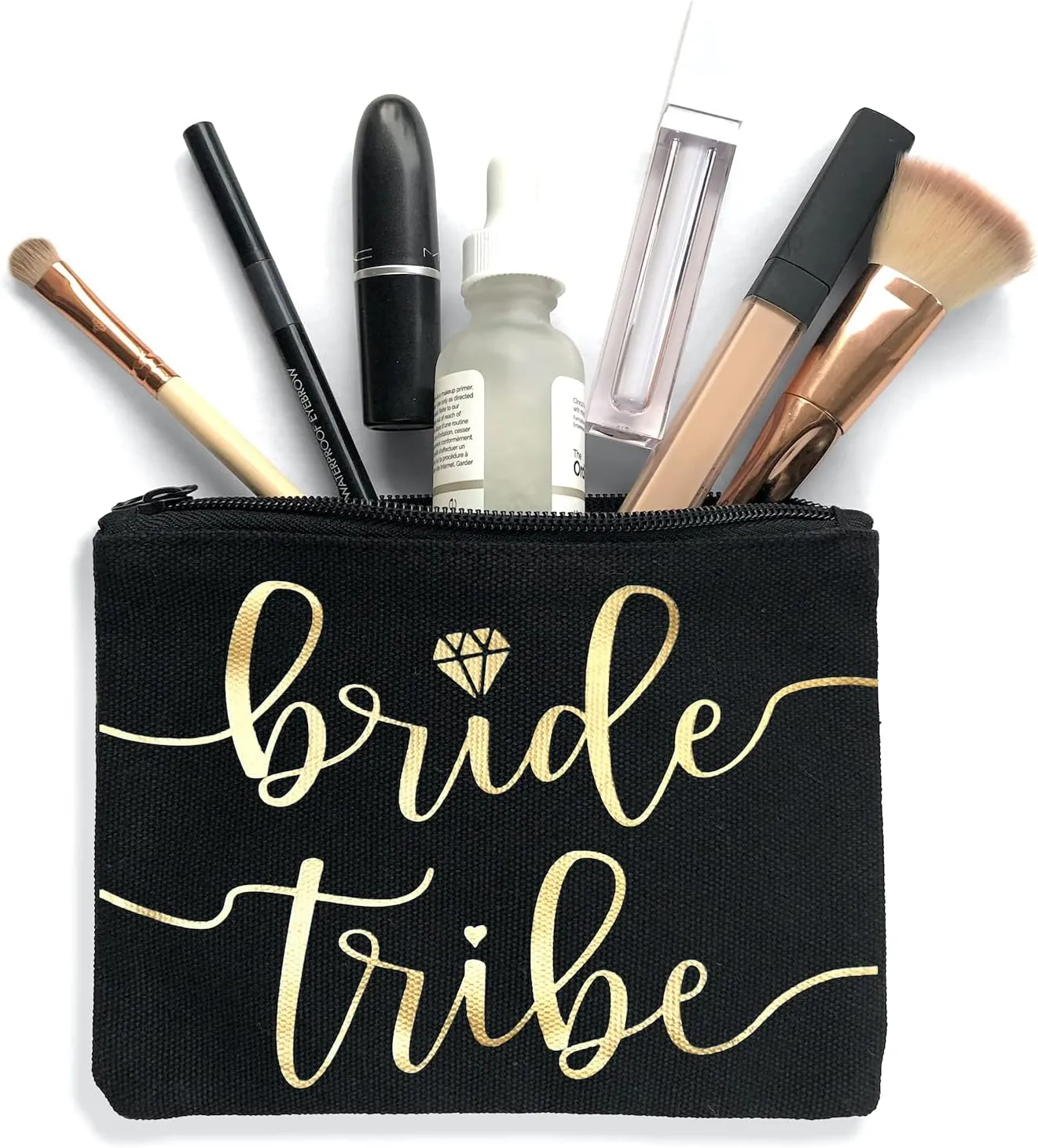 Bride Tribe Makeup Bags - Bridesmaid Favor for Bachelorette Party, Bridal Shower, Wedding. Cosmetics/Toiletries Bag, Wedding Survival Kit, Hangover Kit, Keepsake (1pc Bride Tribe, Black)