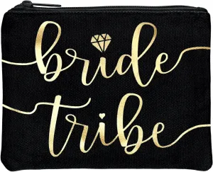 Bride Tribe Makeup Bags - Bridesmaid Favor for Bachelorette Party, Bridal Shower, Wedding. Cosmetics/Toiletries Bag, Wedding Survival Kit, Hangover Kit, Keepsake (1pc Bride Tribe, Black)