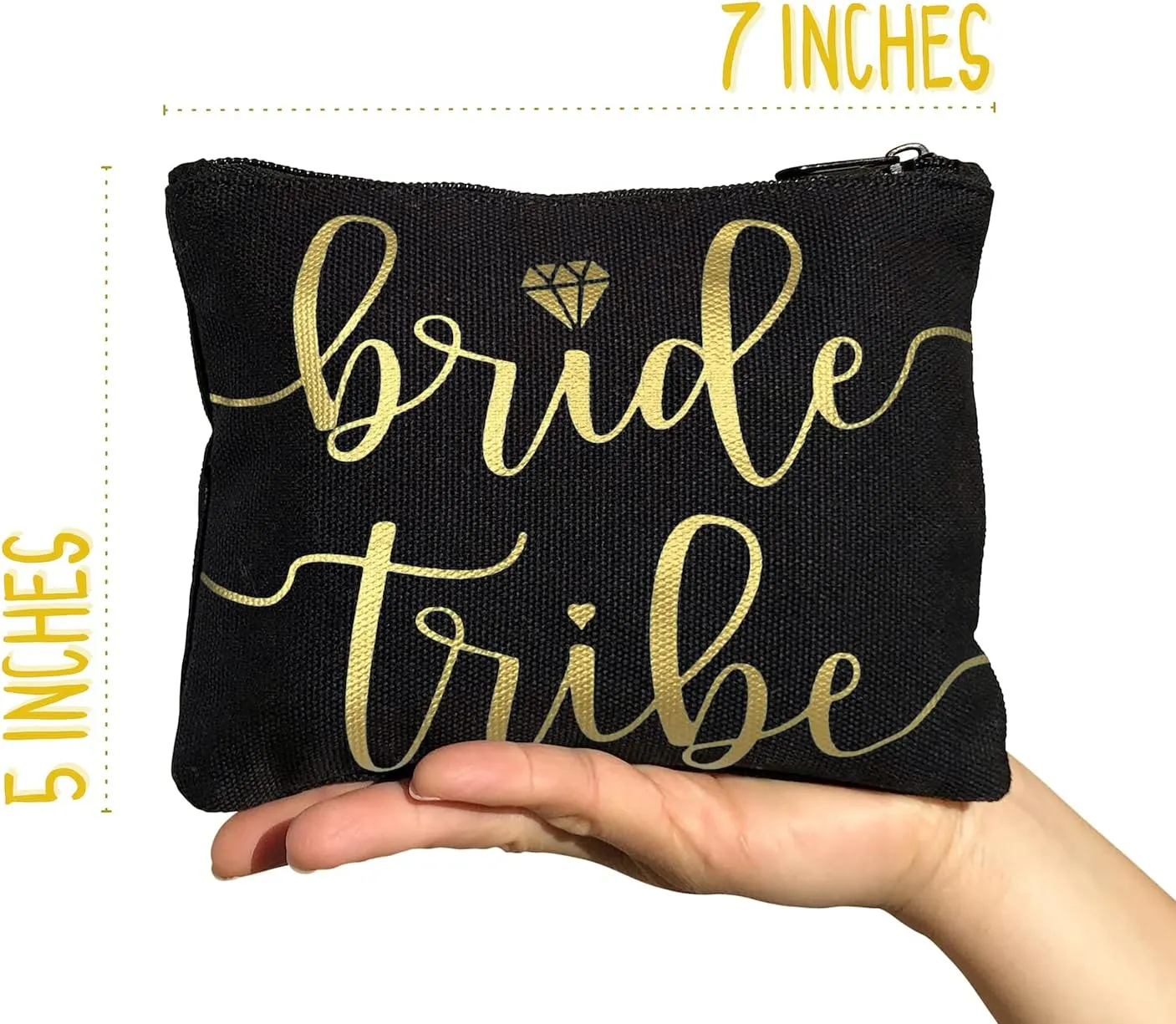 Bride Tribe Makeup Bags - Bridesmaid Favor for Bachelorette Party, Bridal Shower, Wedding. Cosmetics/Toiletries Bag, Wedding Survival Kit, Hangover Kit, Keepsake (1pc Bride Tribe, Black)