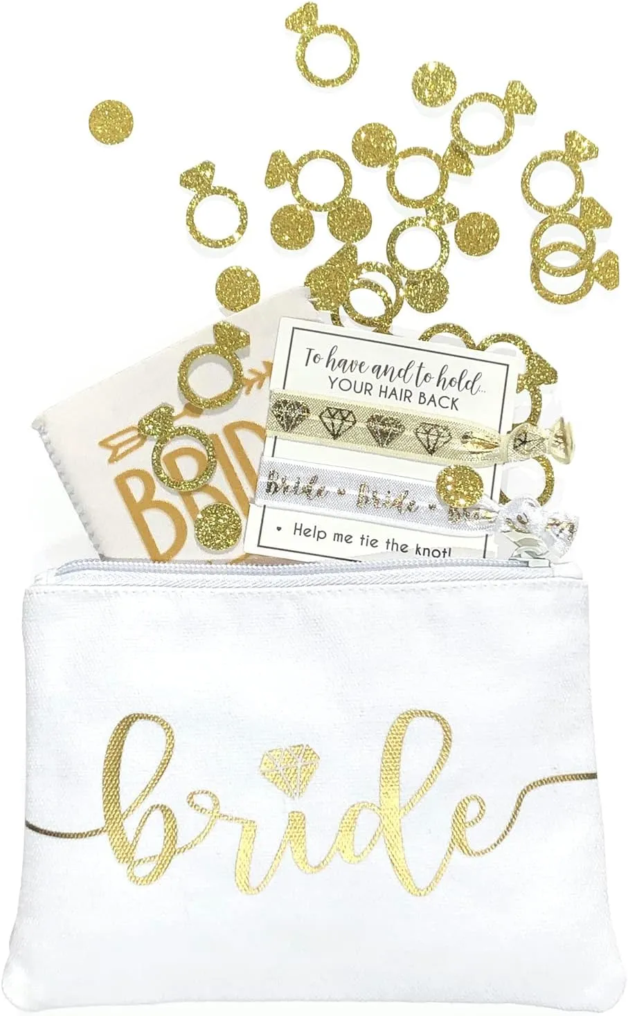 Bride Tribe Makeup Bags - Bridesmaid Favor for Bachelorette Party, Bridal Shower, Wedding. Cosmetics/Toiletries Bag, Wedding Survival Kit, Hangover Kit, Keepsake (1pc Bride, White)
